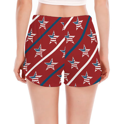 USA Patriotic Star Pattern Print Women's Split Running Shorts