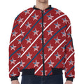 USA Patriotic Star Pattern Print Zip Sleeve Bomber Jacket