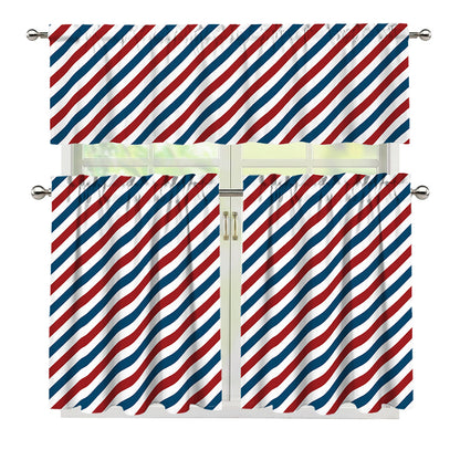 USA Patriotic Striped Pattern Print 3 Piece Kitchen Curtains