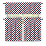 USA Patriotic Striped Pattern Print 3 Piece Kitchen Curtains