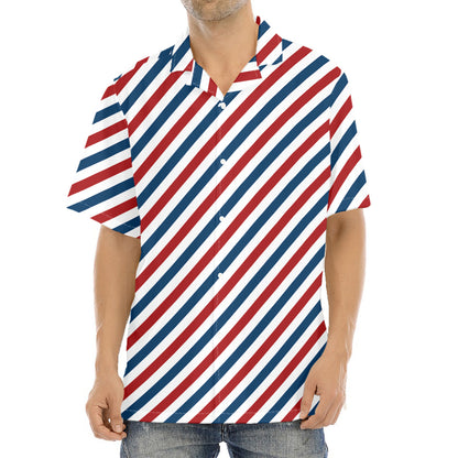 USA Patriotic Striped Pattern Print Aloha Shirt