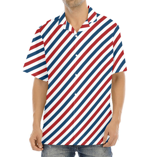 USA Patriotic Striped Pattern Print Aloha Shirt