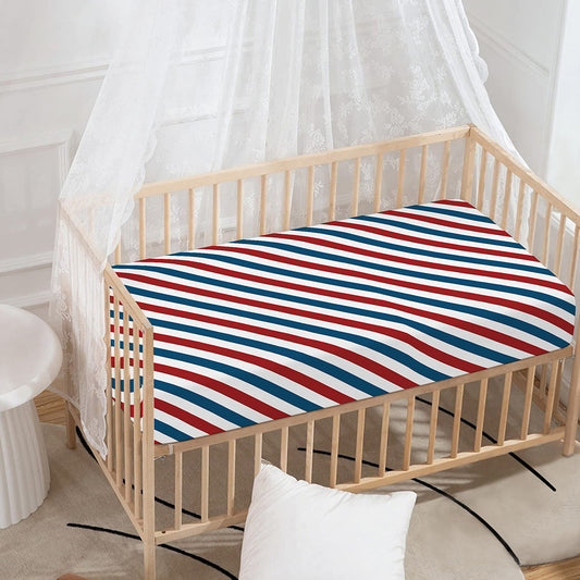 USA Patriotic Striped Pattern Print Baby Crib Sheet