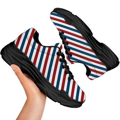 USA Patriotic Striped Pattern Print Black Chunky Shoes