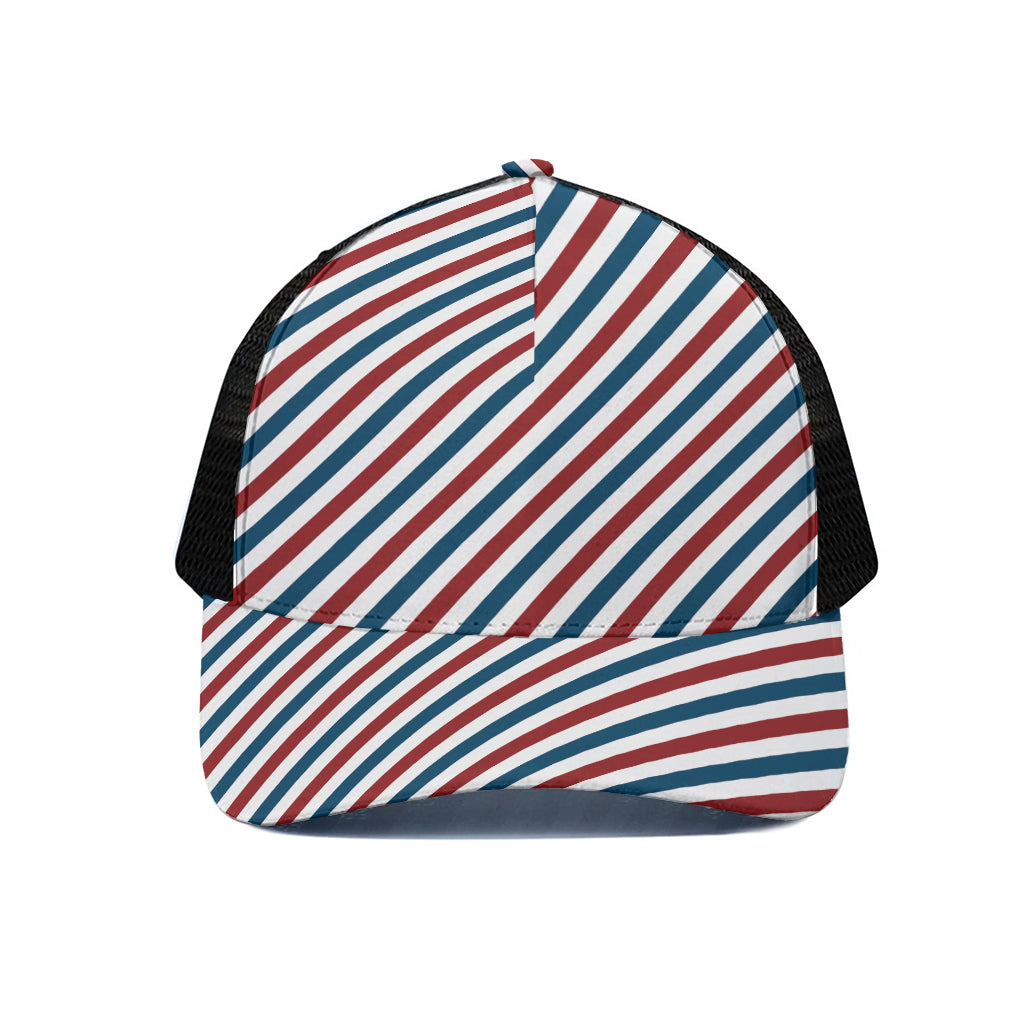 USA Patriotic Striped Pattern Print Black Mesh Trucker Cap