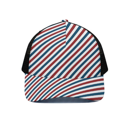 USA Patriotic Striped Pattern Print Black Mesh Trucker Cap