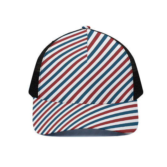 USA Patriotic Striped Pattern Print Black Mesh Trucker Cap