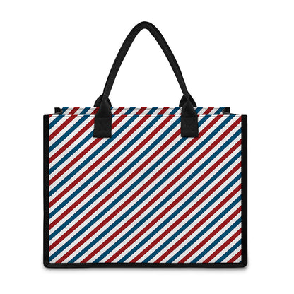 USA Patriotic Striped Pattern Print Canvas Tote Bag