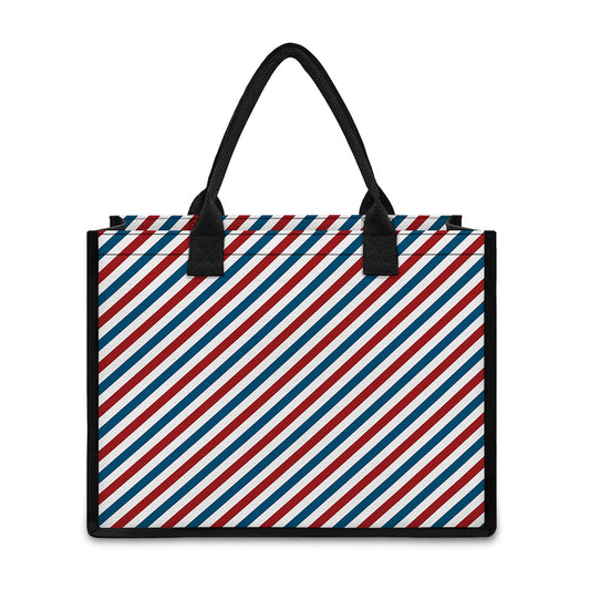 USA Patriotic Striped Pattern Print Canvas Tote Bag
