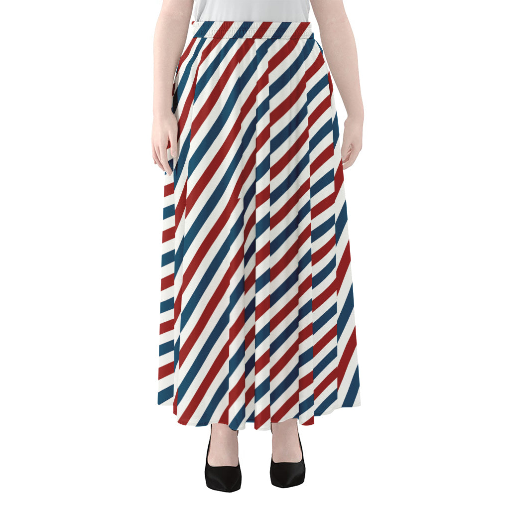 USA Patriotic Striped Pattern Print Chiffon Maxi Skirt