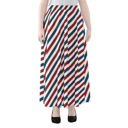 USA Patriotic Striped Pattern Print Chiffon Maxi Skirt