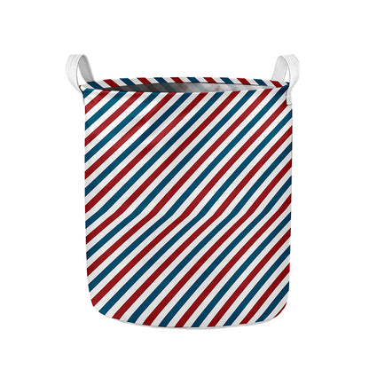 USA Patriotic Striped Pattern Print Collapsible Laundry Basket