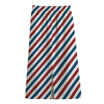 USA Patriotic Striped Pattern Print Cotton Front Slit Maxi Skirt
