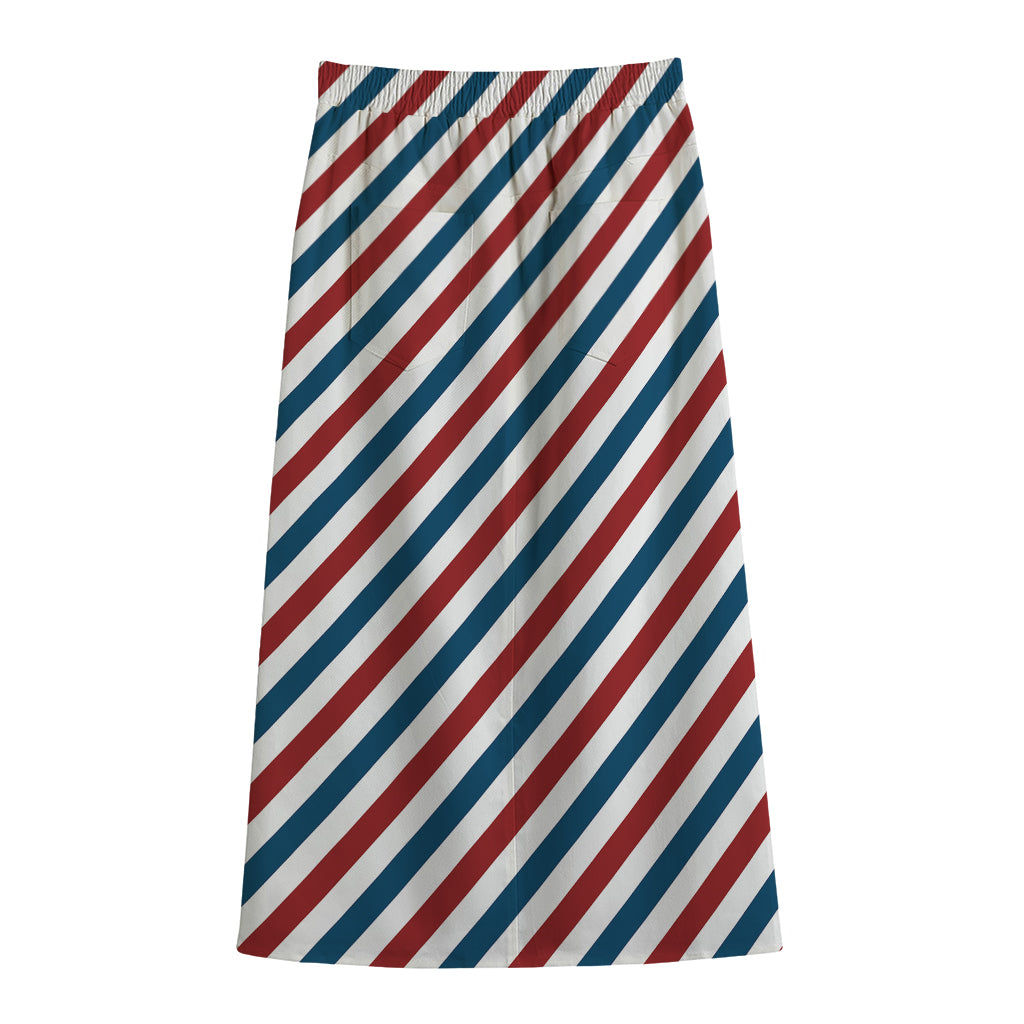 USA Patriotic Striped Pattern Print Cotton Front Slit Maxi Skirt