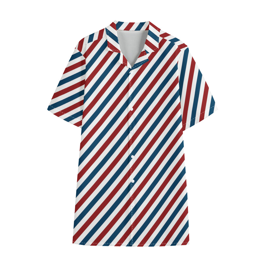USA Patriotic Striped Pattern Print Cotton Hawaiian Shirt