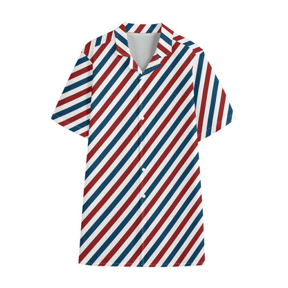 USA Patriotic Striped Pattern Print Cotton Hawaiian Shirt