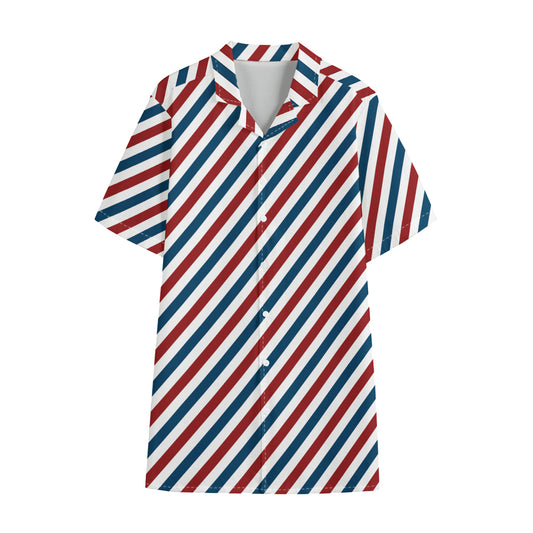 USA Patriotic Striped Pattern Print Cotton Hawaiian Shirt