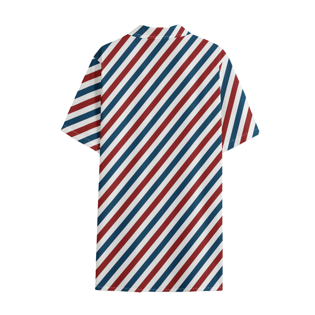 USA Patriotic Striped Pattern Print Cotton Hawaiian Shirt