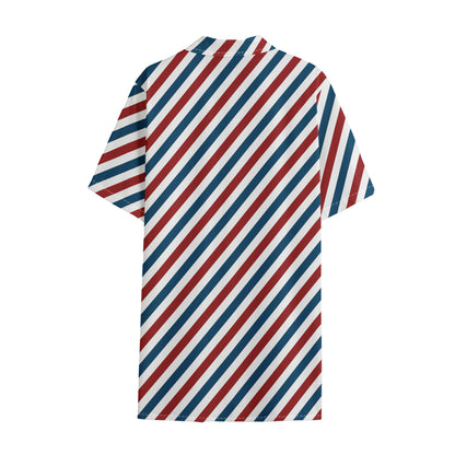 USA Patriotic Striped Pattern Print Cotton Hawaiian Shirt