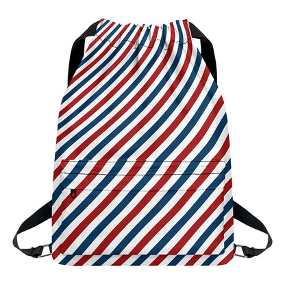 USA Patriotic Striped Pattern Print Drawstring Backpack