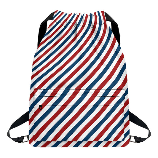 USA Patriotic Striped Pattern Print Drawstring Backpack