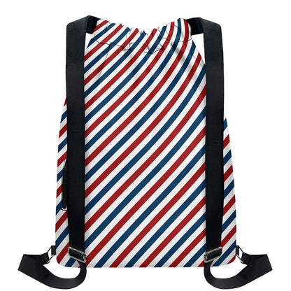 USA Patriotic Striped Pattern Print Drawstring Backpack