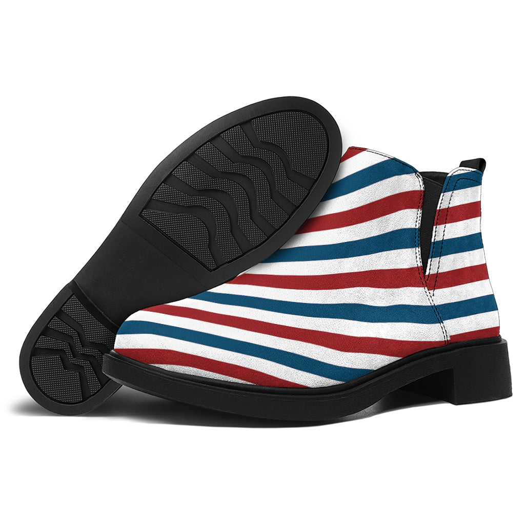 USA Patriotic Striped Pattern Print Flat Ankle Boots