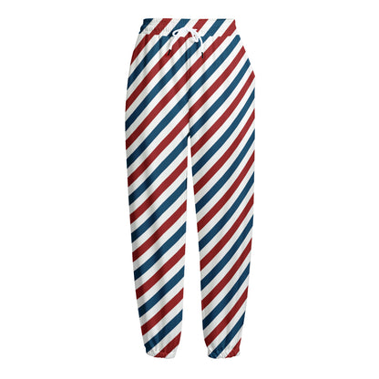 USA Patriotic Striped Pattern Print Fleece Lined Knit Pants