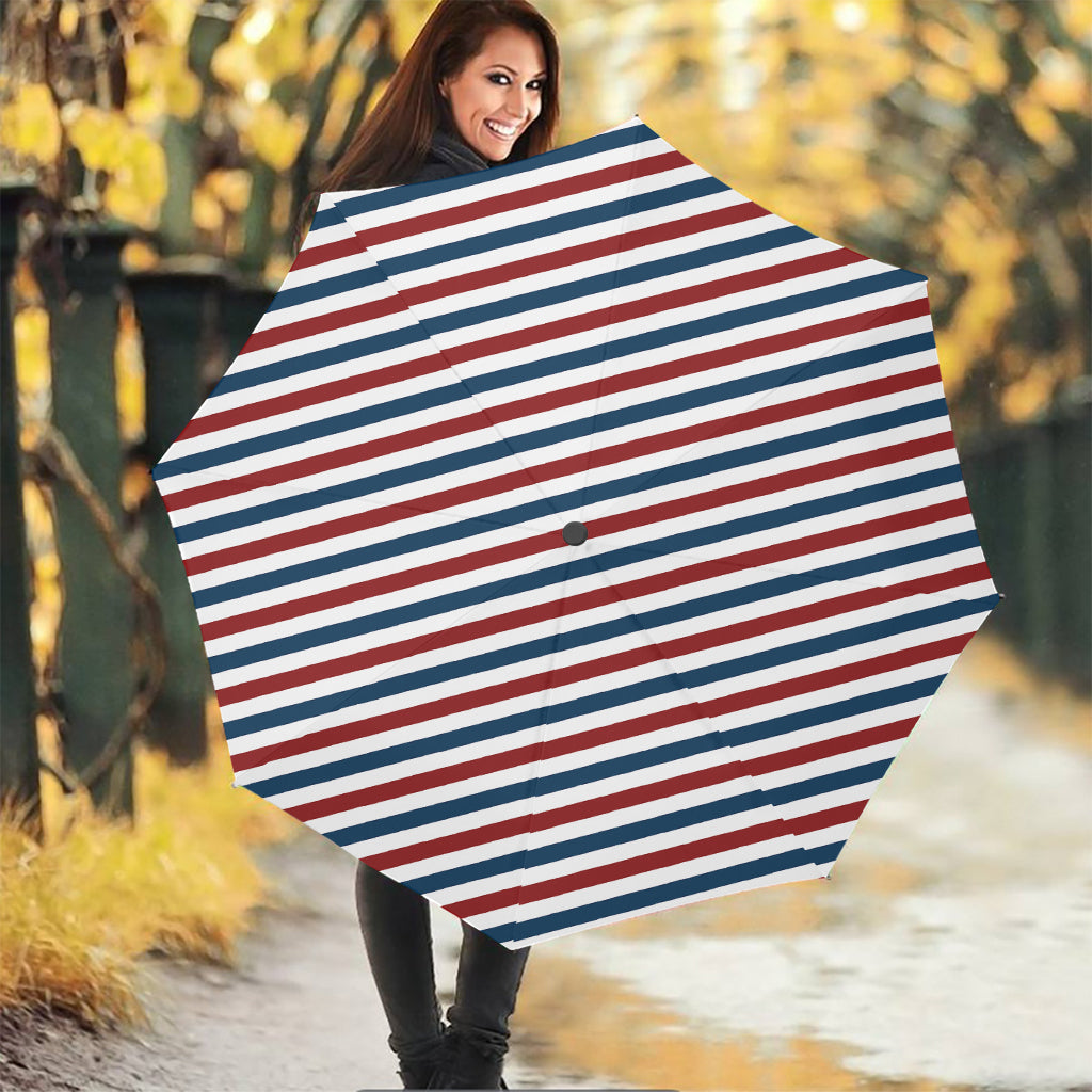 USA Patriotic Striped Pattern Print Foldable Umbrella
