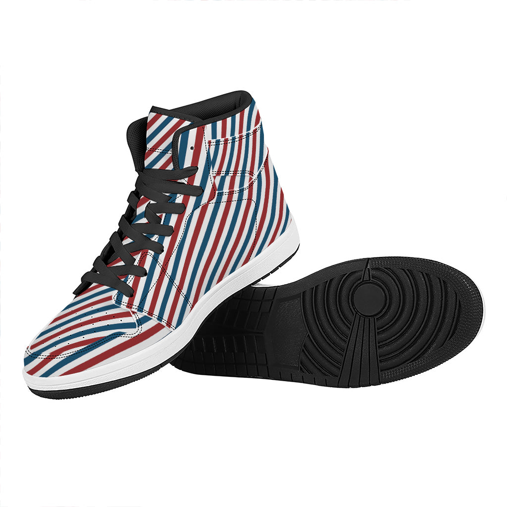 USA Patriotic Striped Pattern Print High Top Leather Sneakers
