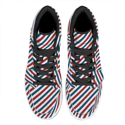 USA Patriotic Striped Pattern Print High Top Leather Sneakers