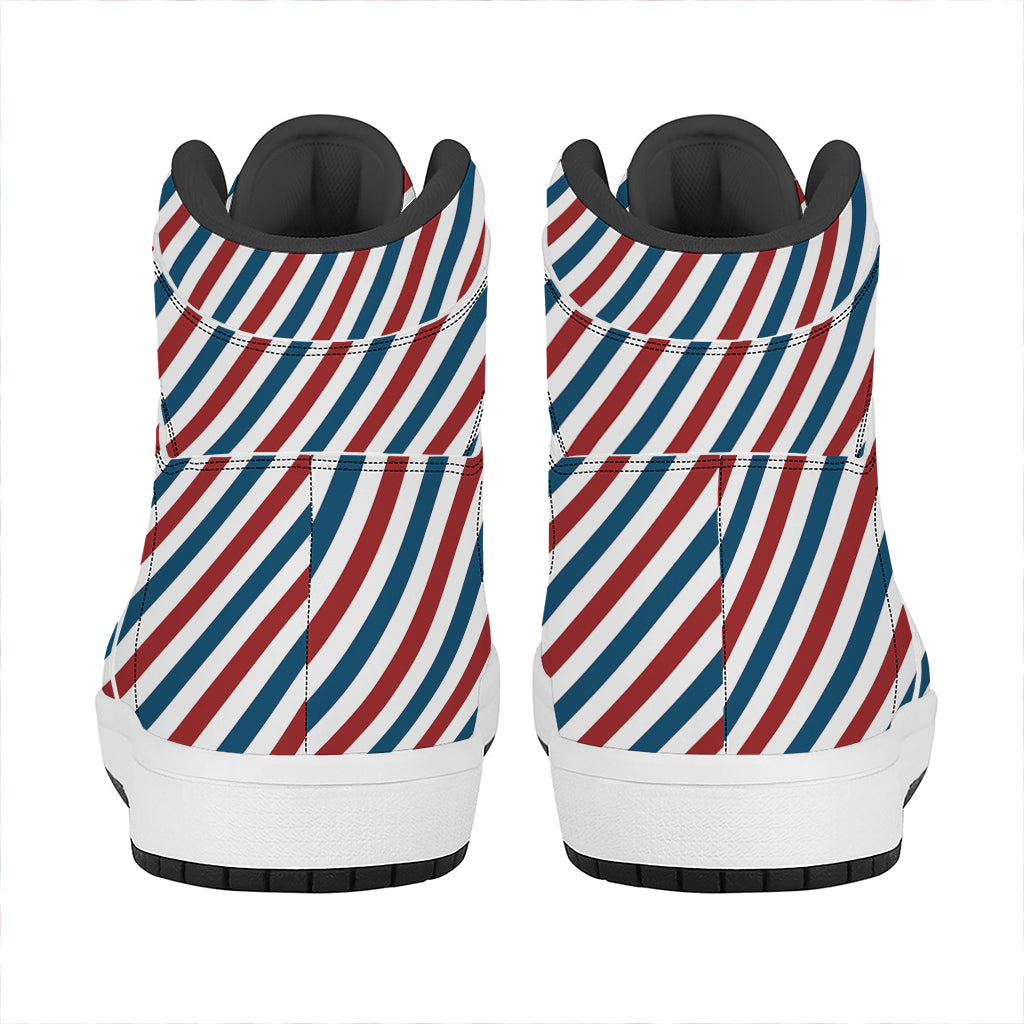 USA Patriotic Striped Pattern Print High Top Leather Sneakers