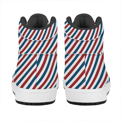 USA Patriotic Striped Pattern Print High Top Leather Sneakers