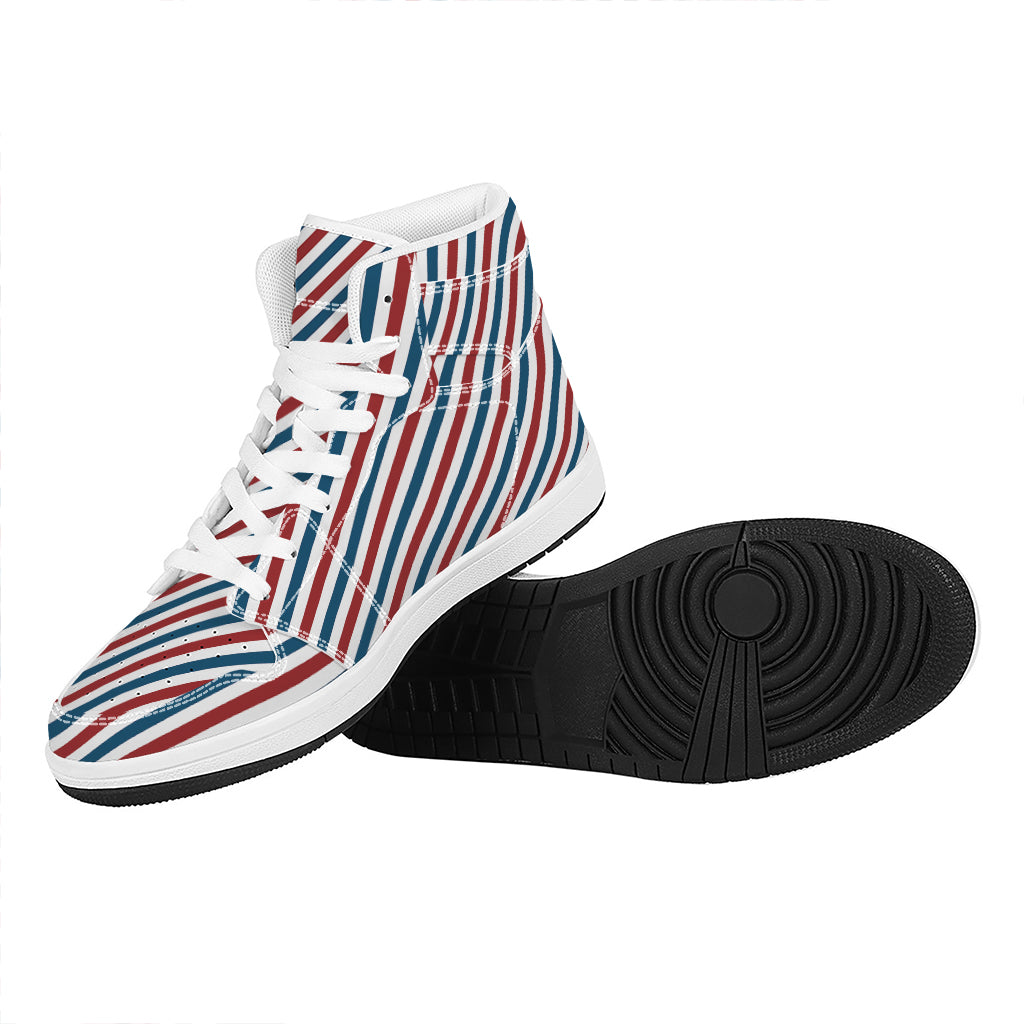 USA Patriotic Striped Pattern Print High Top Leather Sneakers