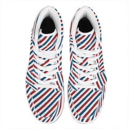 USA Patriotic Striped Pattern Print High Top Leather Sneakers