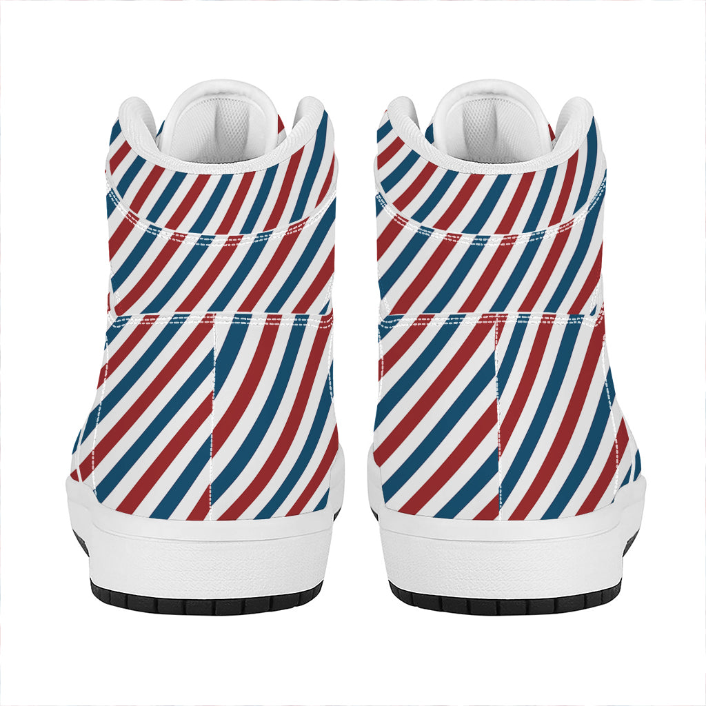 USA Patriotic Striped Pattern Print High Top Leather Sneakers