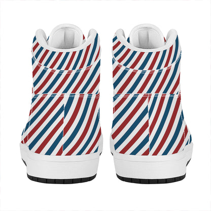 USA Patriotic Striped Pattern Print High Top Leather Sneakers