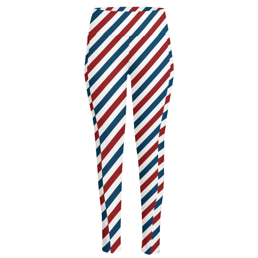 USA Patriotic Striped Pattern Print High-Waisted Pocket Leggings
