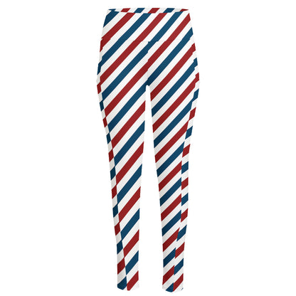 USA Patriotic Striped Pattern Print High-Waisted Pocket Leggings