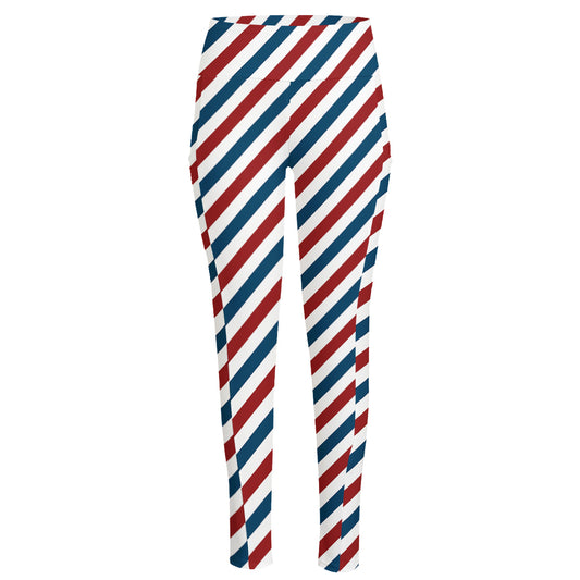 USA Patriotic Striped Pattern Print High-Waisted Pocket Leggings