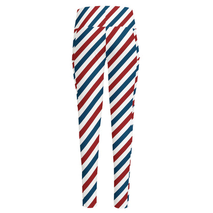 USA Patriotic Striped Pattern Print High-Waisted Pocket Leggings