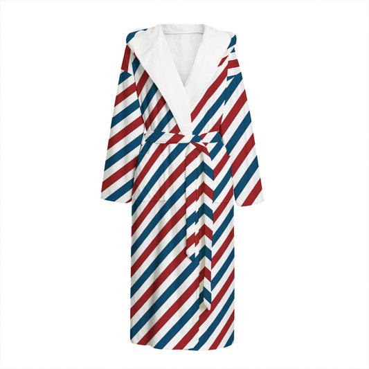 USA Patriotic Striped Pattern Print Hooded Bathrobe