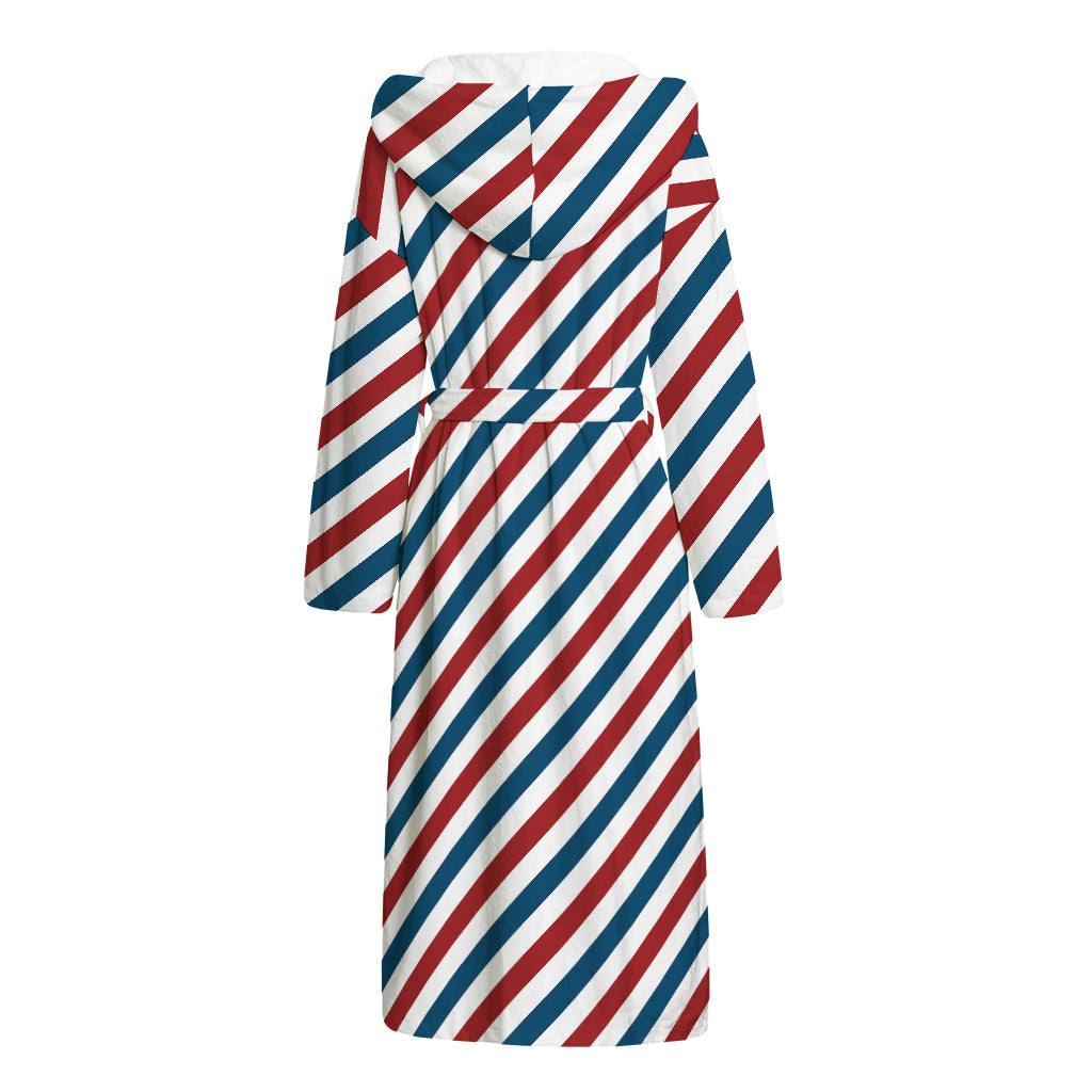 USA Patriotic Striped Pattern Print Hooded Bathrobe