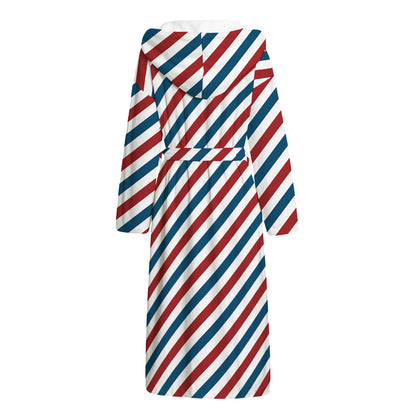 USA Patriotic Striped Pattern Print Hooded Bathrobe