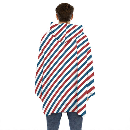 USA Patriotic Striped Pattern Print Hoodie Blanket