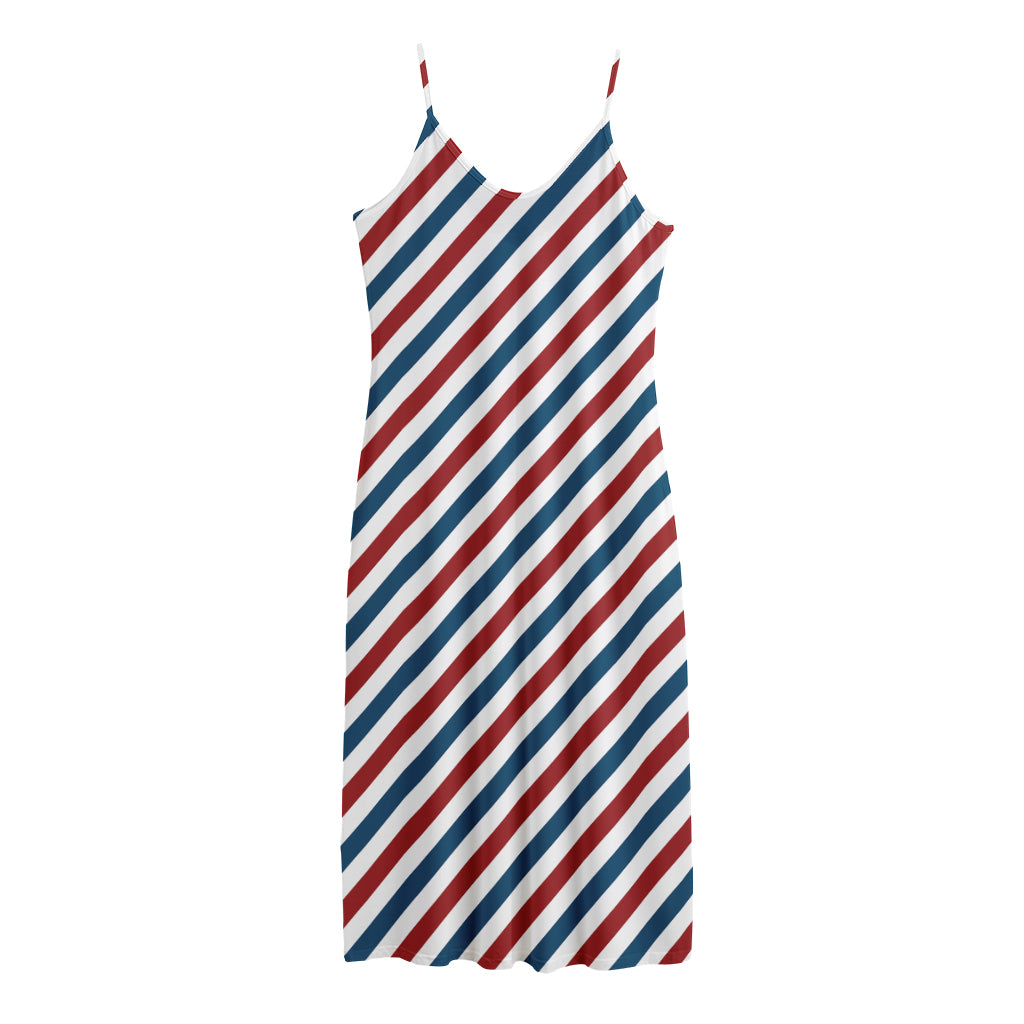USA Patriotic Striped Pattern Print Jersey Midi Cami Dress