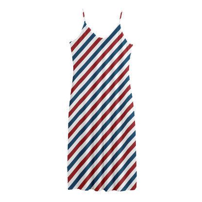 USA Patriotic Striped Pattern Print Jersey Midi Cami Dress