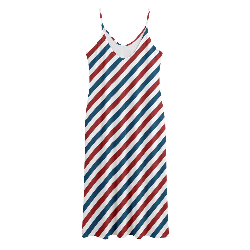 USA Patriotic Striped Pattern Print Jersey Midi Cami Dress