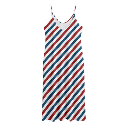 USA Patriotic Striped Pattern Print Jersey Midi Cami Dress