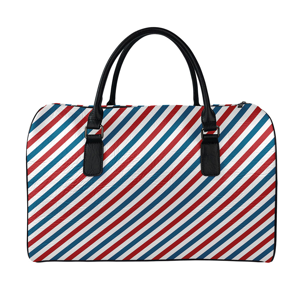 USA Patriotic Striped Pattern Print Leather Duffle Bag